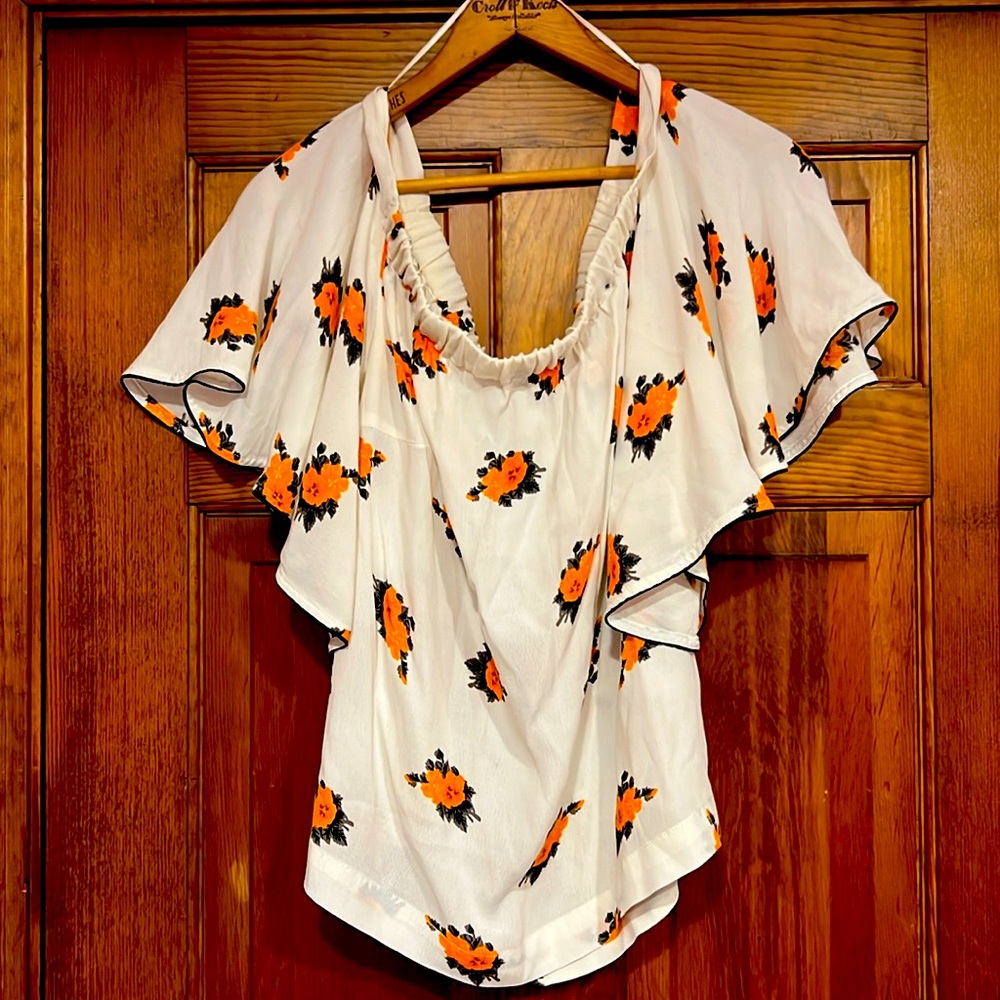 Ganni floral off-the-shoulder top